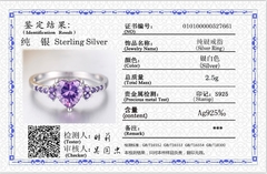 Free Sent Certificate Fashion Women Wedding Jewelry Cute Heart Heart Design Purple Crystl Amethyst Silver 925 Ring Dropshipping