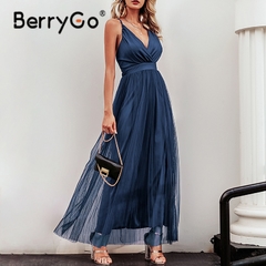 Berrygo vestido feminino listrado de renda, alça decote v profundo sexy sem costas maxi vestido outono inverno longo vestido de festa - loja online