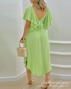 Ponto 2021 novo laço verde casual vestido de manga de renda - comprar online