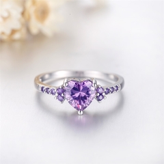 Free Sent Certificate Fashion Women Wedding Jewelry Cute Heart Heart Design Purple Crystl Amethyst Silver 925 Ring Dropshipping - s2topmagazine