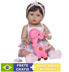 Boneca Bebê Reborn Silicone Menina Girafinha Olhos Azuis 48cm