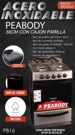 COCINA PEABODY INOX BIGAS 56 CM C/CJN PARRILLA - comprar online