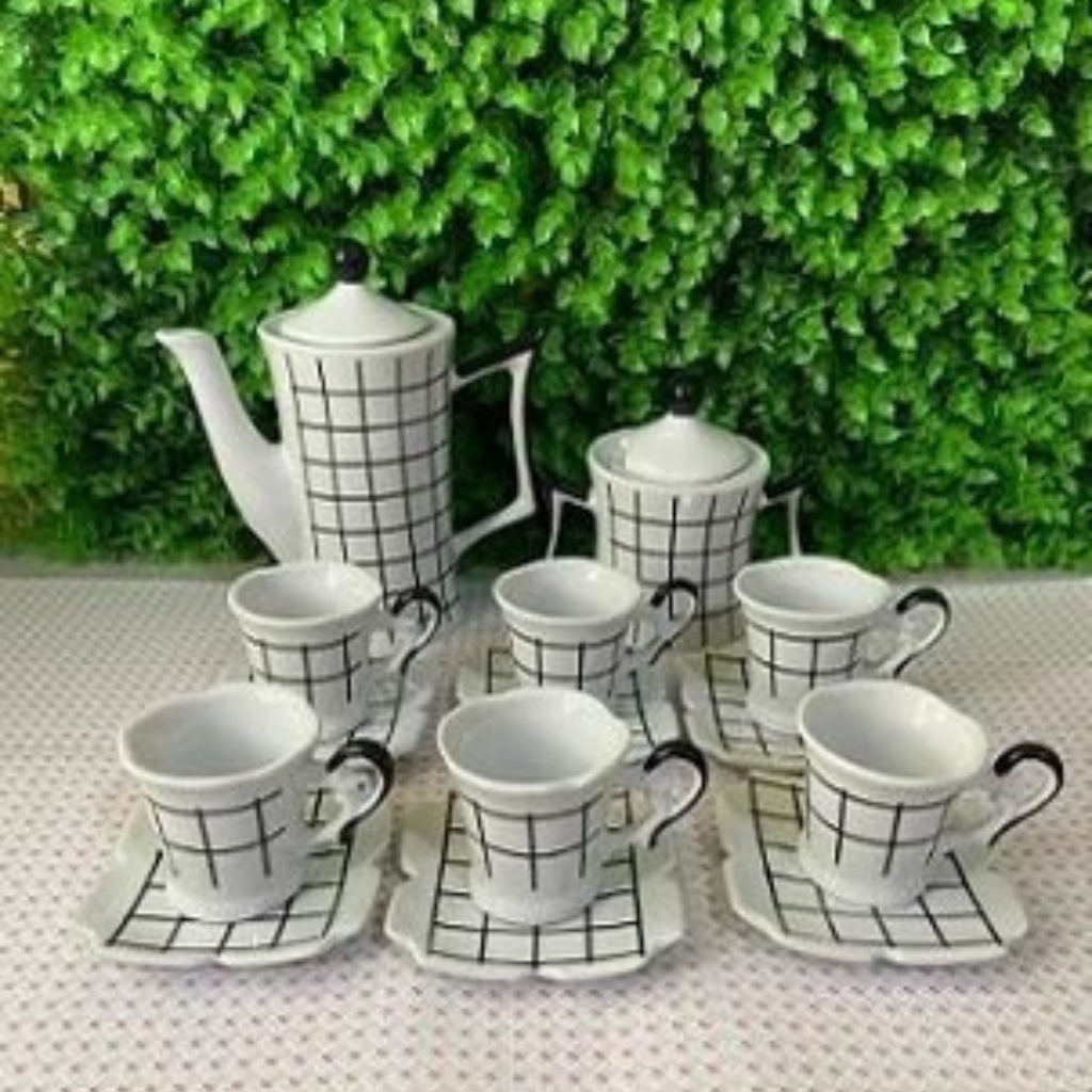 Conjunto de xícaras e bule de porcelana para chá ou café 15 peças