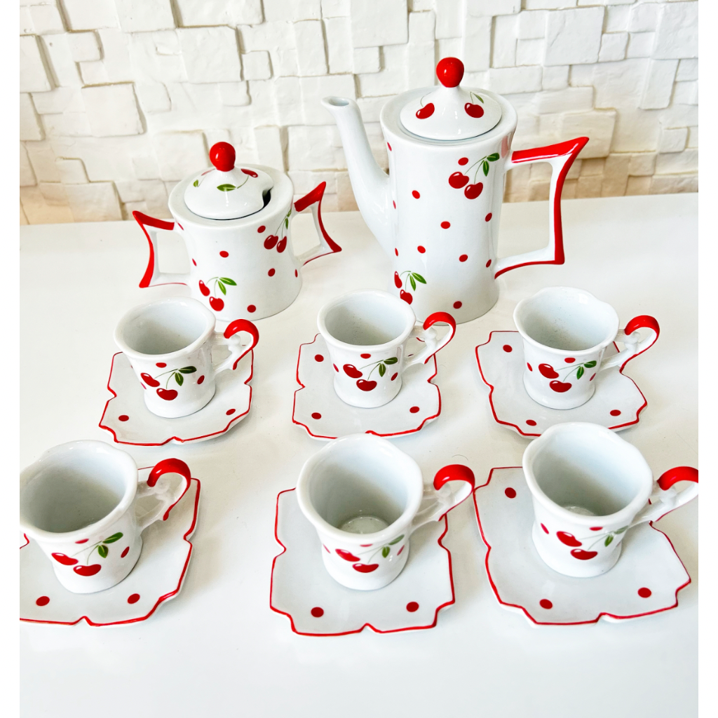 Conjunto de xícaras e bule de porcelana para chá ou café 15 peças