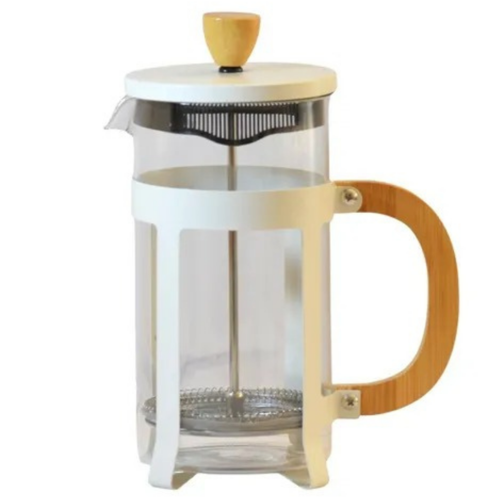 Cafetera con Embolo De Bambu Blanca - Mix Bazar