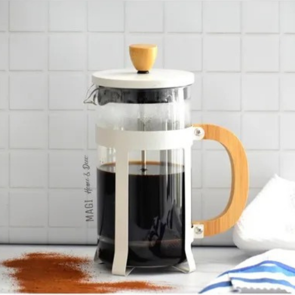 Cafetera con Embolo De Bambu Blanca - Mix Bazar