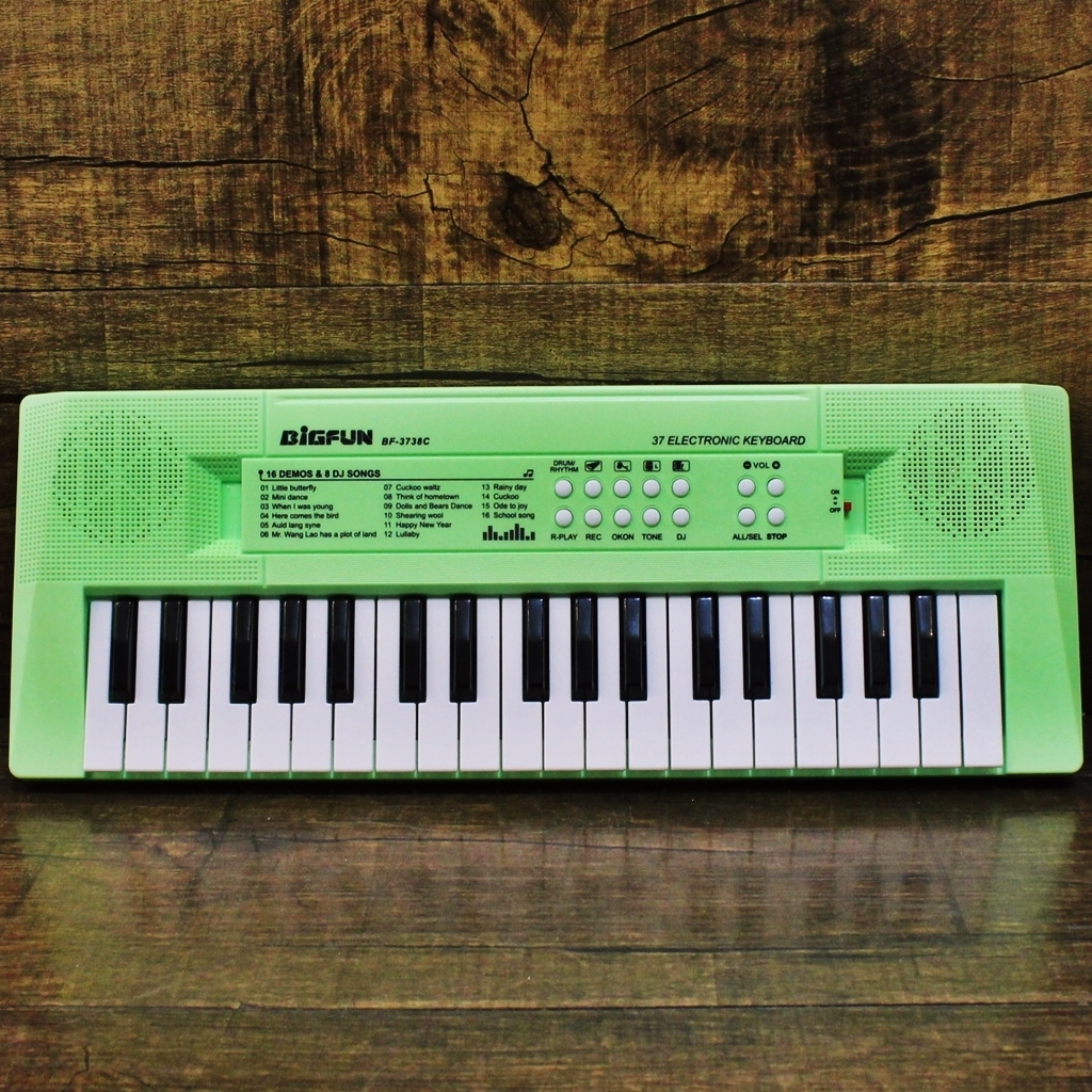 Piano Eletrônico Teclado Infantil Com Microfone Suporte Verde - Ri Happy