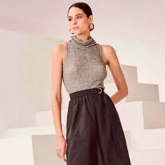 BLUSA CAVA GOLA ALTA ESSENTIAL - MESCLA CINZA