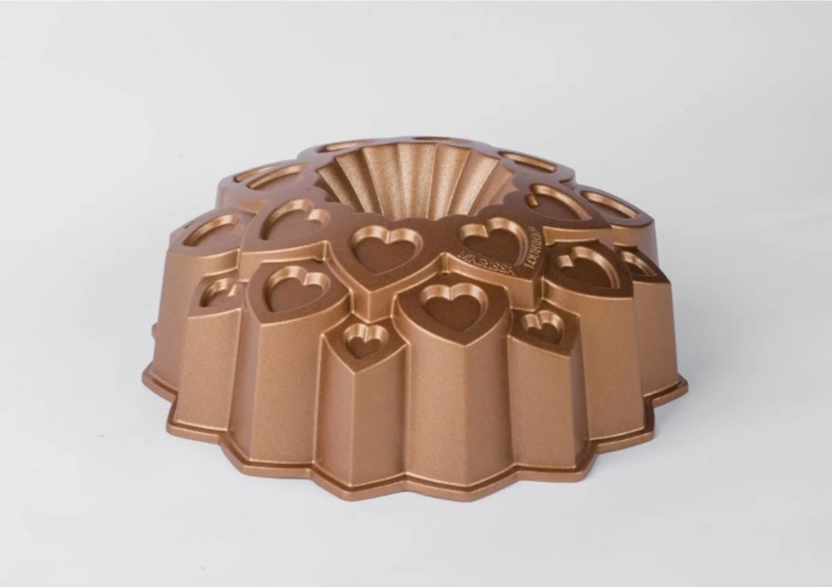 FORMA PARA BOLO MARISSA LOUNINA EM ALUMÍNIO FUNDIDO COM ANTIADERENTE BLOOM  CAKE PAN BRONZE 24CM 2