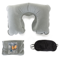 Travesseiro inflável personalizado e revestido de veludo, máscara para olhos de cetim revestido com espuma e um par de protetor auricular. - comprar online