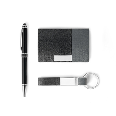 Conjunto escritório personalizado com 3 peças, chaveiro, caneta esferografica e porta cartão - loja online