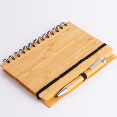 Caderno de anotação com capa de fibra de bambu e com elástico. - comprar online