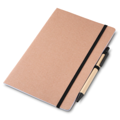 Caderno de anotações + caneta em papel kraft e personalizados - Mkt Brindes 