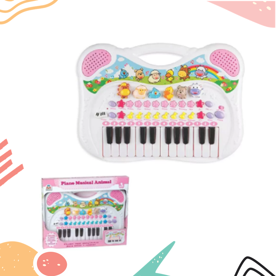 Piano Teclado Educativo Musical Animal Rosa Braskit 6408