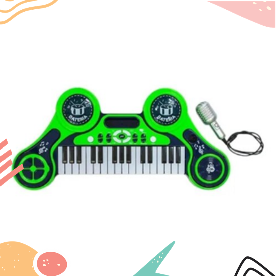 Piano Eletrônico Infantil O Primeiro Grande Show com Microfone Menino Verde