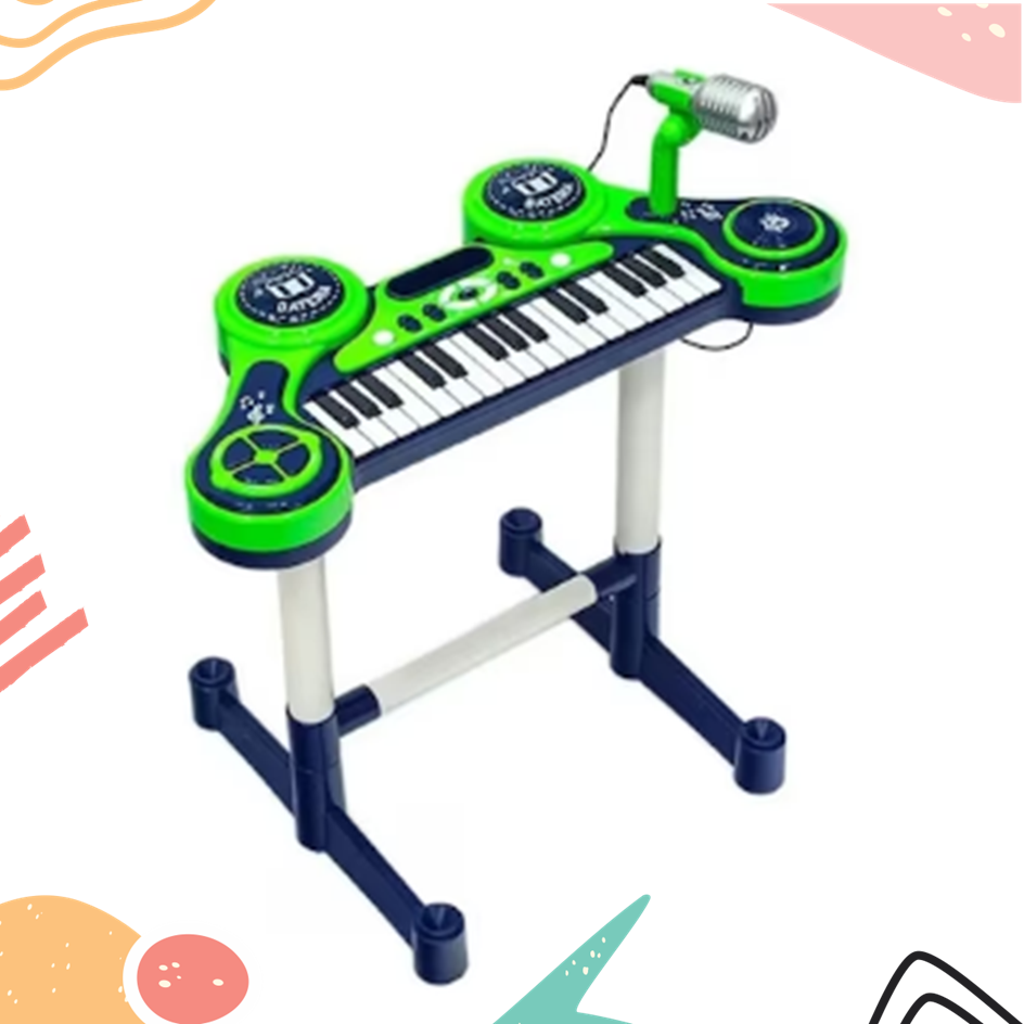 Piano Eletrônico Infantil O Primeiro Grande Show com Microfone Menino Verde