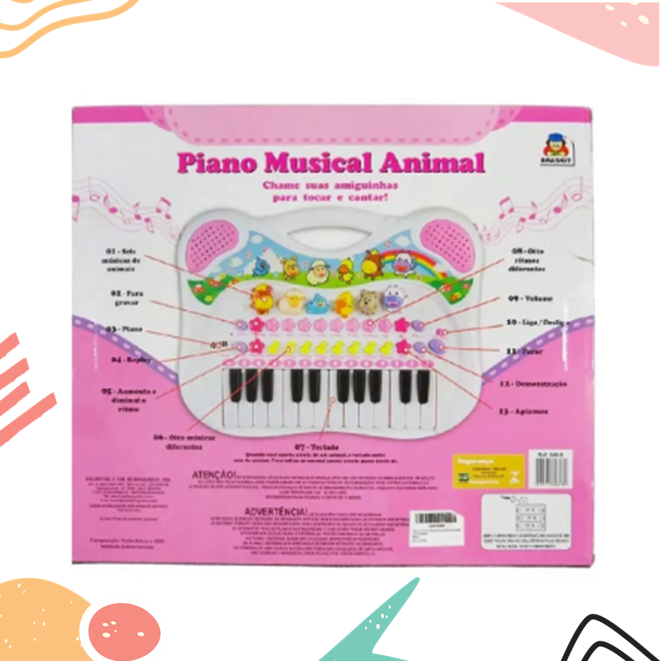 Piano Teclado Educativo Musical Animal Rosa Braskit 6408