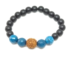 Pulsera de ónix con ágata azul y rudraksha - comprar en línea