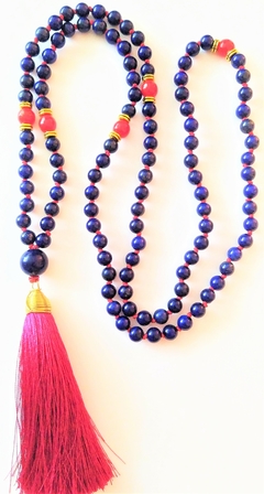 Japa mala lapislázuli con coral