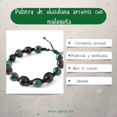 Pulsera de obsidiana arcoiris y malaquita - Upaya Joyería holística