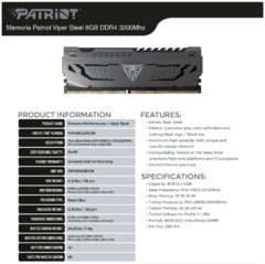 Memoria Ram Ddr4 8 Gb 3200 Mhz RGB Patriot Viper Steel - comprar online