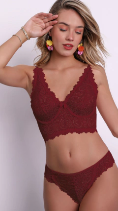 MA3700-Conj. bustier de tul y puntilla con hilo dental. Talle: 85 al 100. Colores: Azul, blanco, mandarina, negro, rojo.