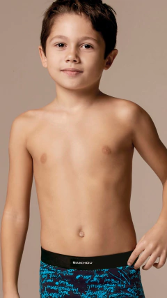 BA4042-Boxer niño algodón y lycra Estampado Escritura, elástico liso negro.