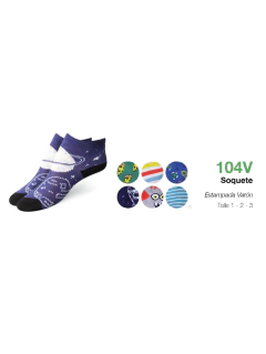 EL1043-Soquete blanco -Azul-Estampado Surt-Varon