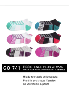 FLGO741-RESISTENCE PLUS WOMAN: Soquete de algodón c-lengüeta antiroce. Hilado reforzado antidesgaste. Plantilla acolchada. Canales de ventilación superior