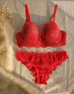 Conjunto de sutiã com bojo rendado na internet