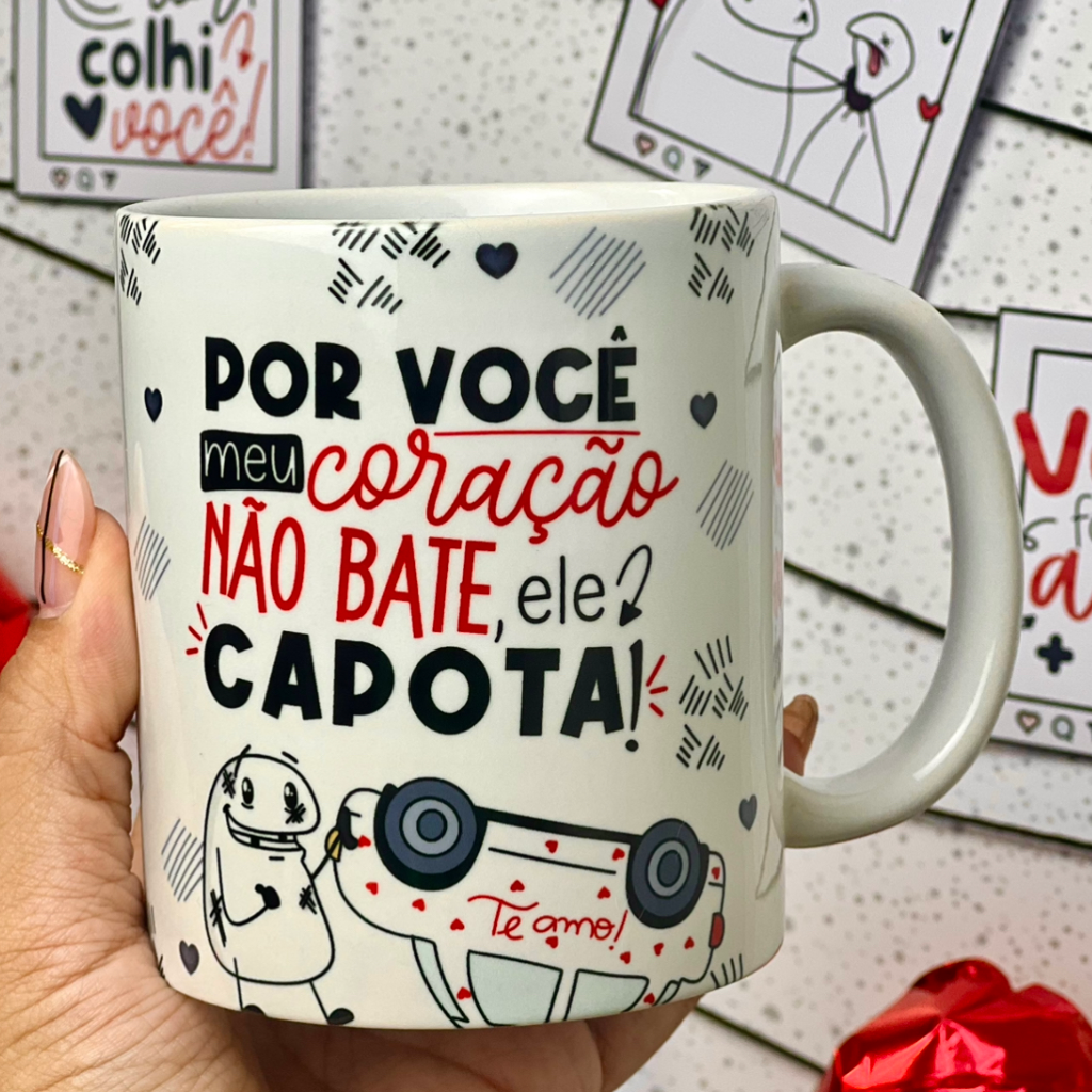 Caneca Meu Coração Por Voce Não Bate Capota Presente Namorad