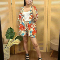 Conjunto Kimono e short viscose estampado tecido 100% viscose