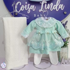 Saída de Maternidade Vestido Alice 4 peças - Verde Água