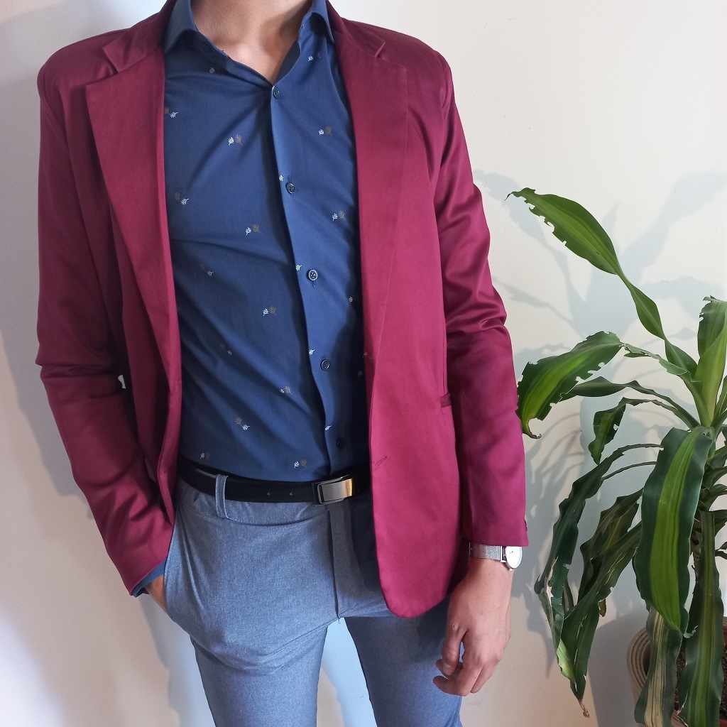 Saco Gabardina Varil Entallado Bordó - Glorio