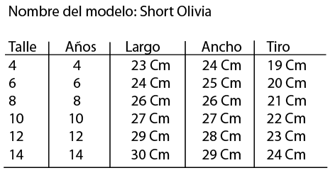 Short Olivia niño/niña Short Olivia niño/niña