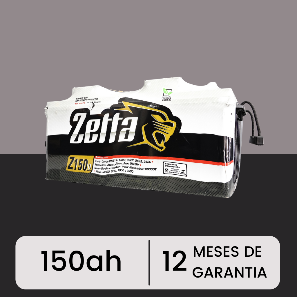 Zetta 150Ah (Z150D) | Livre de Manutenção | 12 Meses de Garantia