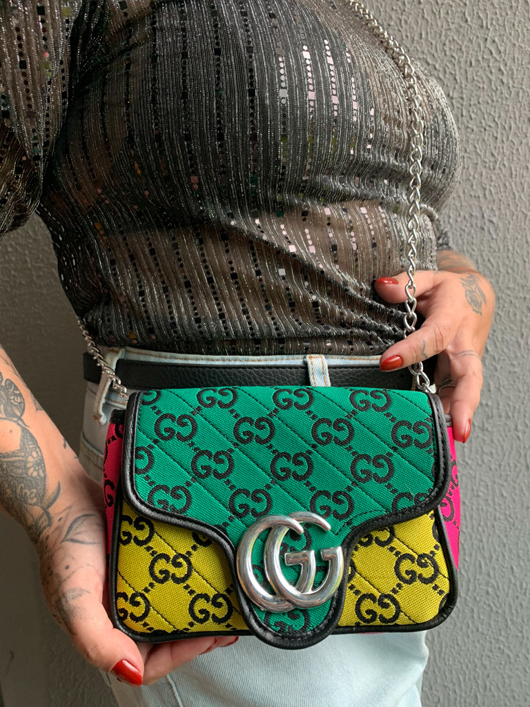 marmont mini chain bolsa gucci