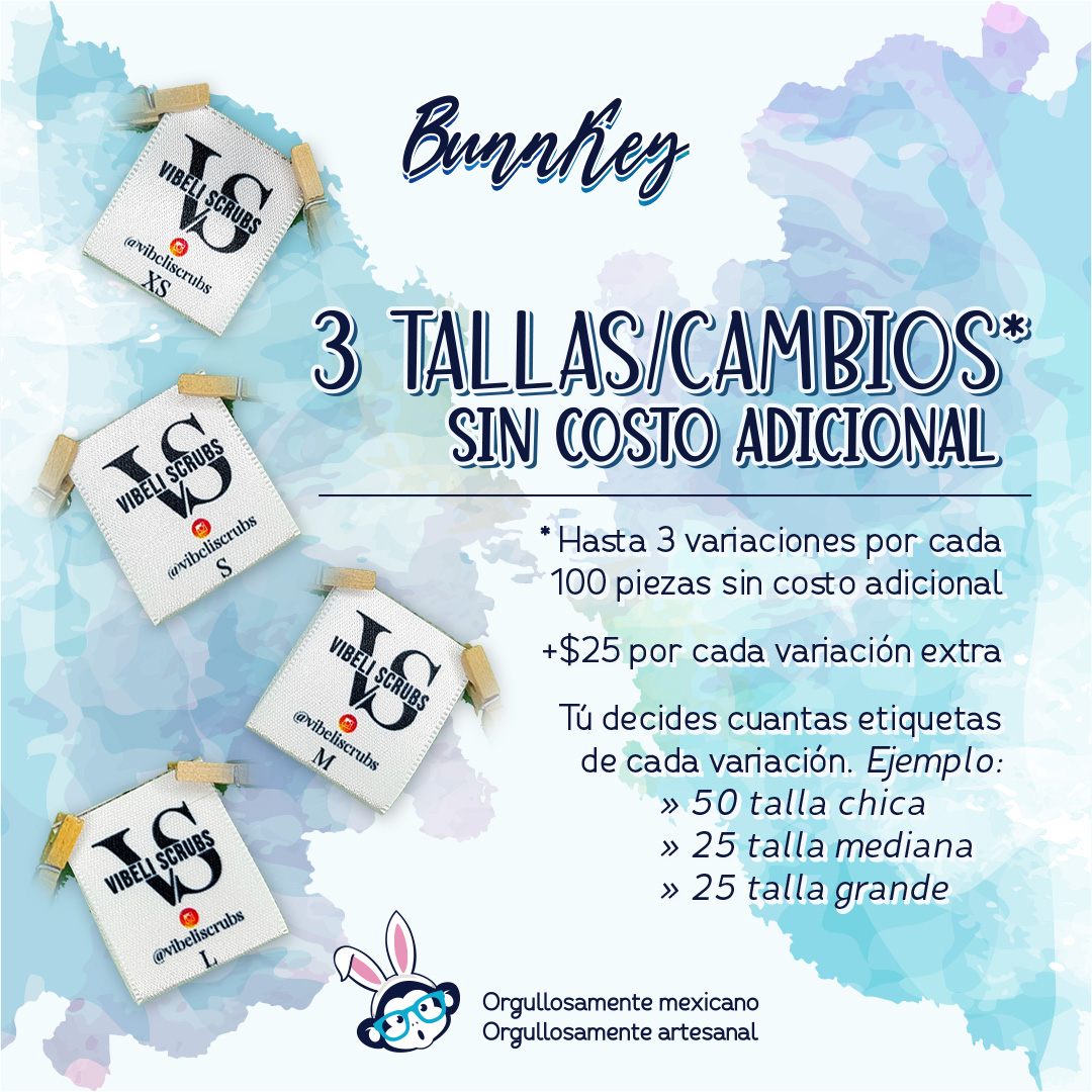 Bunnkey - Hasta 3 variaciones/tallas por cada ciento sin costo adicional. Tienda en línea