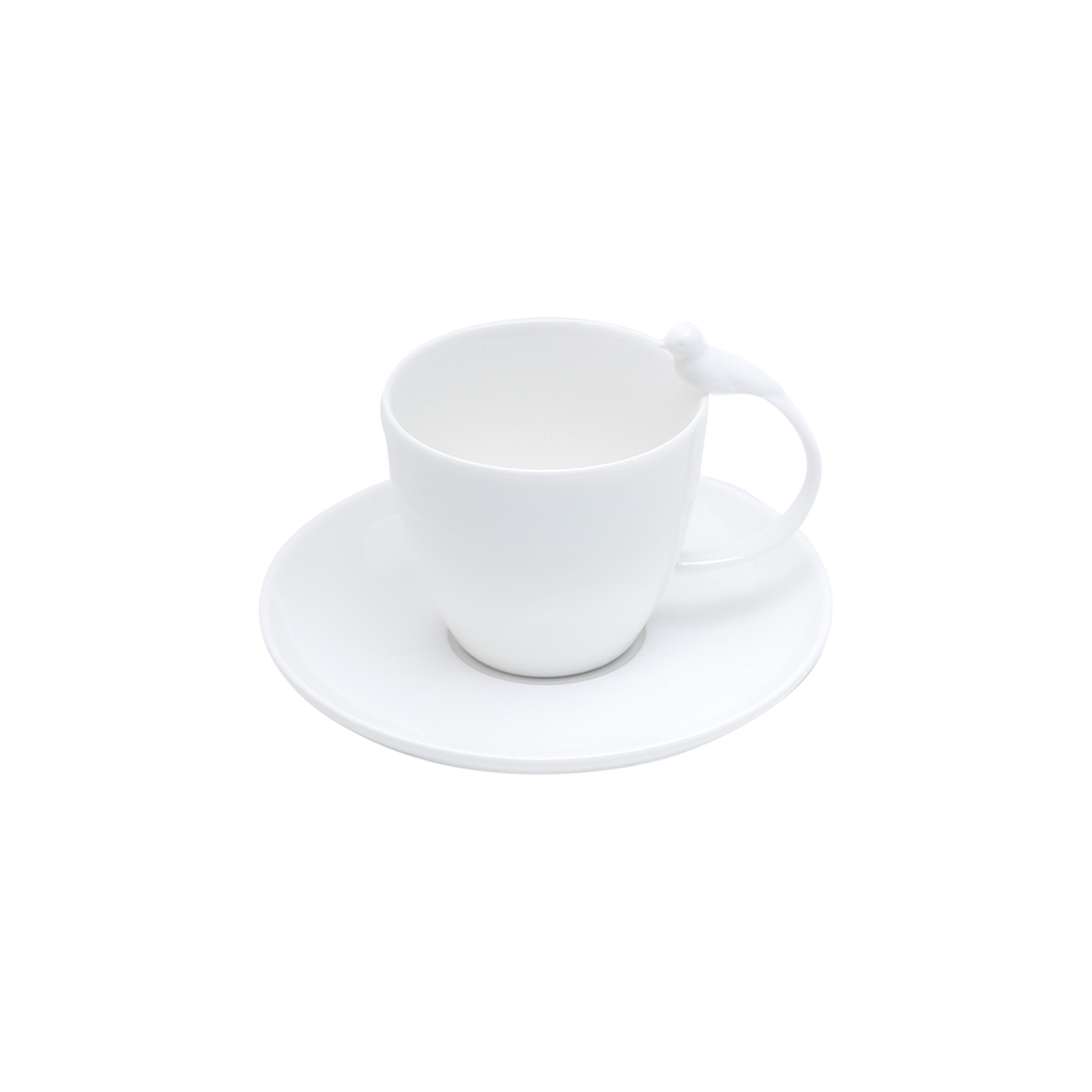Jogo Chá E Café Porcelana Branco Pássaros 3 Pçs Envio Já