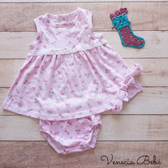 Vestido frutillas y cerezas en base rosa