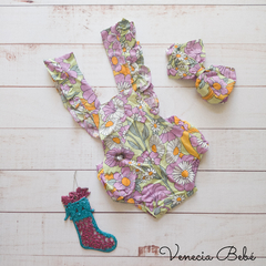 Conjunto Body Enterito Verde Pistacho y Flores Lilas
