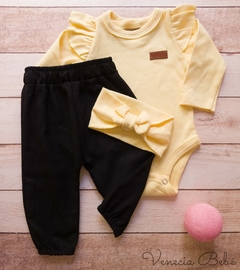 Conjunto liso vincha amarillo y negro