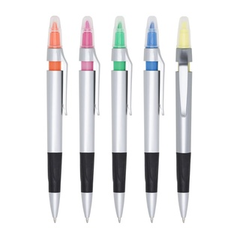 Caneta Plástica com marca texto colorido