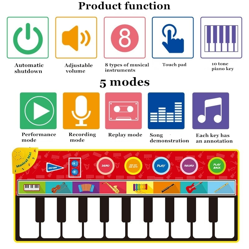 24 teclas de música piano teclado jogar esteira com 4 modos de jogo 8 sons  instrumento