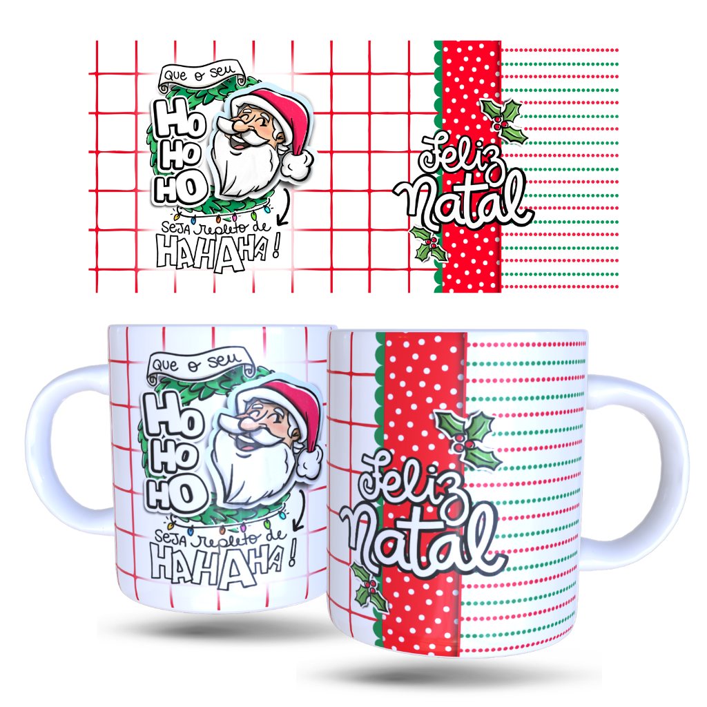 Caneca Feliz Natal Ho-Ho-Ho Repleto De Ha-Ha-Ha Presente - Minha Caneca