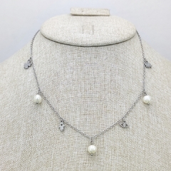 Collar de la suerte y perlas plateado