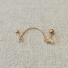 Piercing doble cadenita zirconia circulo y rectángulo - comprar en línea