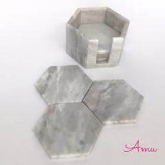Portavasos mármol con base (6juegos) - AMU Regalos