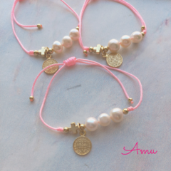 Imagen de Pulsera Medalla 3 perlitas (10pz)