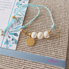 Pulsera Medalla 3 perlitas (10pz) - tienda en línea